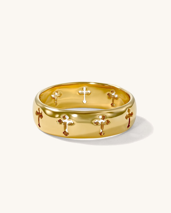 Quality Gold 14K Two-tone Crucifix Rosary Ring K3967 - The Diamond Family